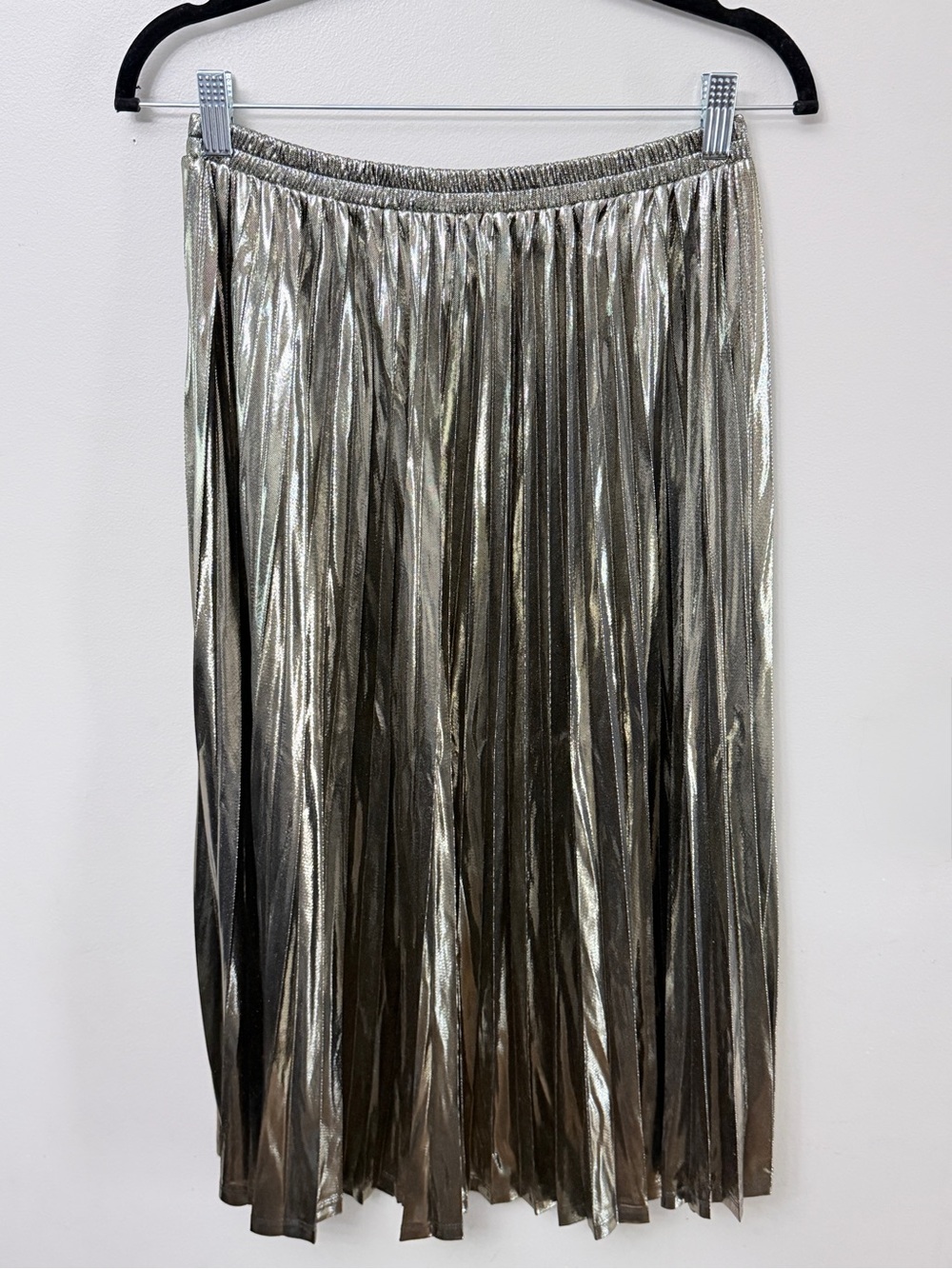 Suzy Shier Metallic Shimmer Pleated Midi Skirt Size Medium